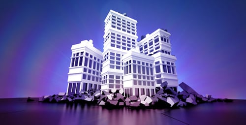 Futuristic Building Structures Emerging from Geometric Shards