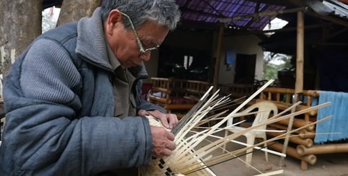 Man Doing With A Machine Woven Bamboo