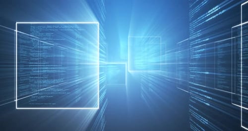 Animation von digitalen Informationen und weißem Quadrat