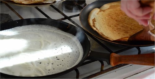 Making Pancakes at Home on a Gas Stove