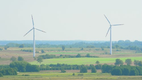 Wind Turbines Spinning in a Green Rural Landscape
