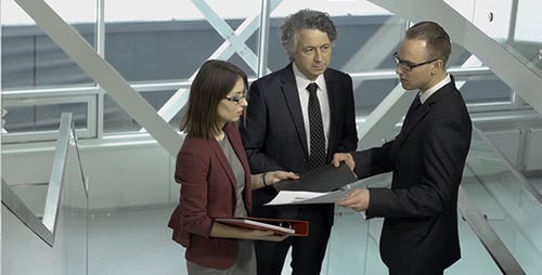 Business Team Discussing Data and Documents in Office