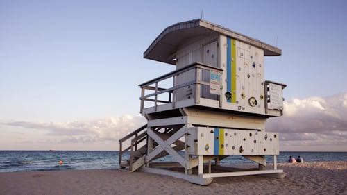 Lifeguard Station on a Tranquil Beach at Sunset