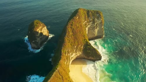 Manta Bay or Kelingking Beach on Nusa Penida Island, Bali, Indonesia, Aerial View