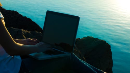 Working Laptop On Lake