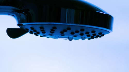Close Up of Shower Head with Flowing Water