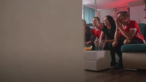 Friends Celebrate While Watching a Game on TV