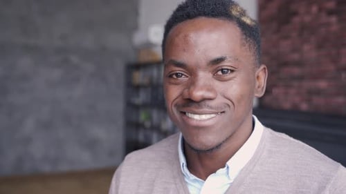 Smiling Man Portrait Close-Up Indoors