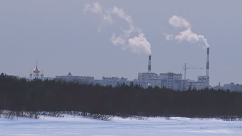 A City in Northern Europe in Winter from Afar