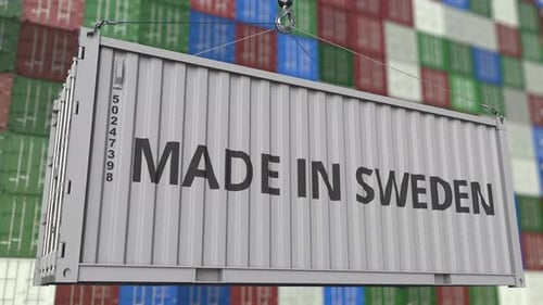 Cargo Container with MADE IN SWEDEN Caption