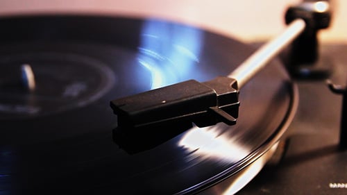 Black Vinyl Record Spinning on Record Player