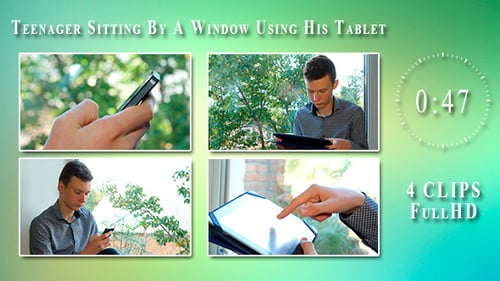 Hand Using Smartphone and Teen Using Tablet