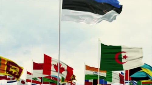 Waving Country Flag Highlighted in Global Nations Display