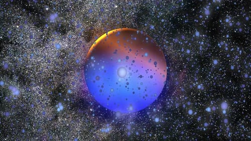 Abstract Cosmic Sphere with Glowing Particle Flow Background