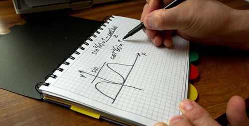 The Man Draws on Paper a Mathematical Graph