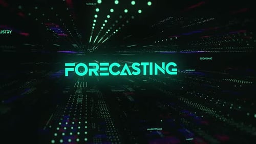 Futuristic Digital Grid Displaying Data and Forecasting Text Animation