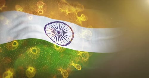 India Flag With Corona Virus Bacteria