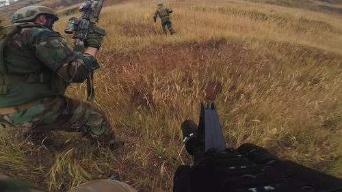 POV Of Soldiers Running Through FIeld