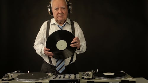 Very Funky Elderly Grandpa Dj Mixing Records 45