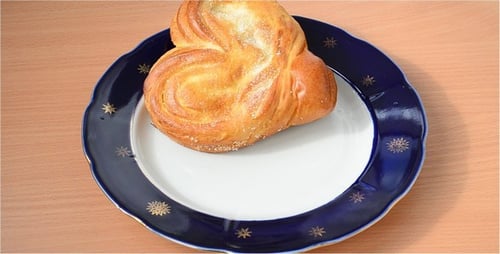 Sweet Buns Placed on a Blue Plate