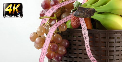 Fruit and Vegetables in Basket with Measuring Tape