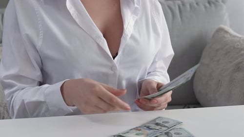 Pay Day Money Loan Woman Counting 100 Dollars Cash