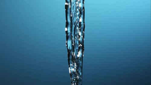 Water Flowing Downwards on Blue Background