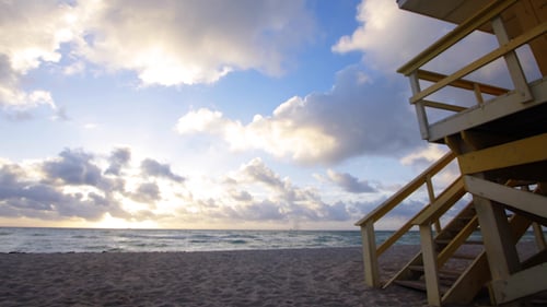 Sunrise on the Beach with Lifeguard Tower