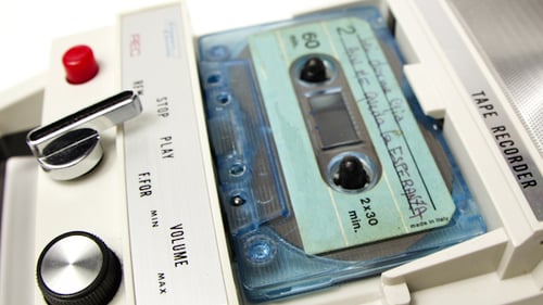 Vintage Cassette Player with colorful Audio Cassettes