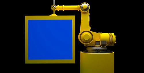 Roboter und Monitor mit blauem Bildschirm