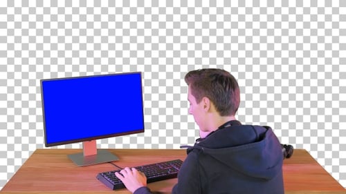 Gamer or hacker answering a phone call, Alpha Channel