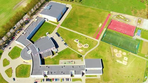 aerial view landscape school and ground in urban city