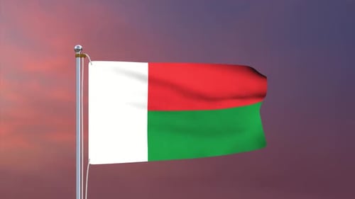 Flag of Madagascar Waving in Realistic Wind Animation