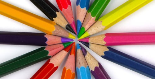 Colorful Pencils Arranged in a Starburst Pattern