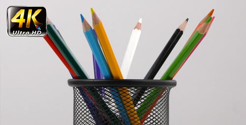Container of multiple colored pencils