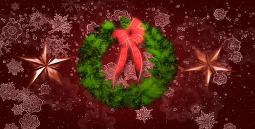 Animated Christmas Wreath with Glowing Stars and Falling Snowflakes