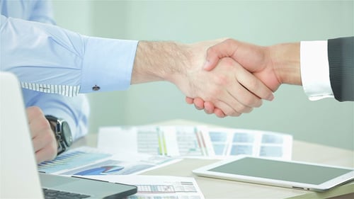 Business Handshake In Bright Office Environment