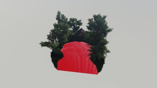 Casa isométrica en medio del bosque junto al mar rojo