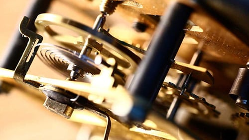 Clockwork Gears and Springs Spinning in Close Up