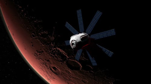 Animated 3D Satellite Flyby of Mars in Deep Space