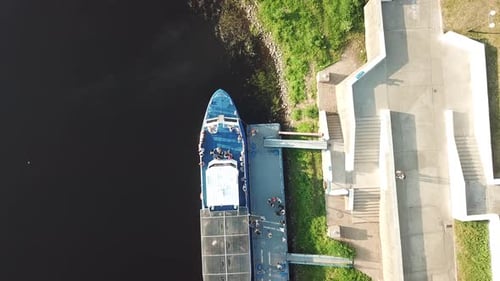 Aerial View Passenger Boat on River Dock