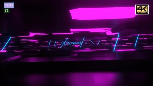 Futuristic Neon Tunnel Flight Through Abstract Cyber Space