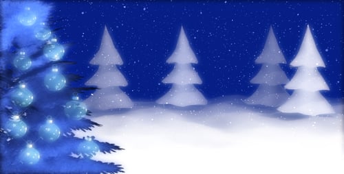 Animated Christmas Greeting with Snowy Forest and Ornaments