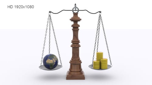 Earth and Money on Balance Scale 3D Animation