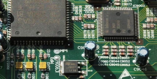Detailed View of a Green Electronic Circuit Board