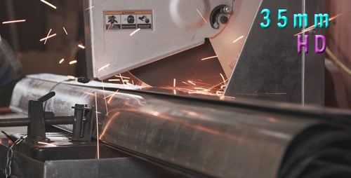 Metal Saw Cutting Rod Sparks Flying
