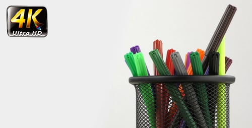 Colorful Felt Tip Pens and Markers in Holder