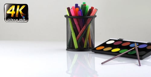 Colorful Art Supplies on White Tabletop Surface