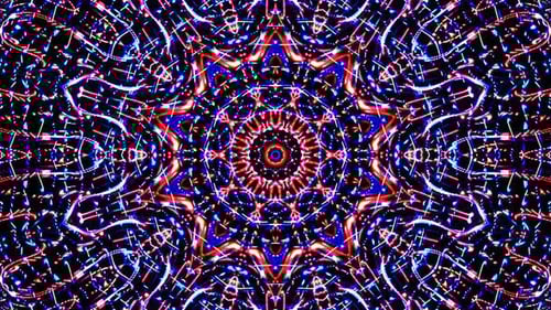 Dynamic Abstract Kaleidoscope of Glowing Geometric Patterns