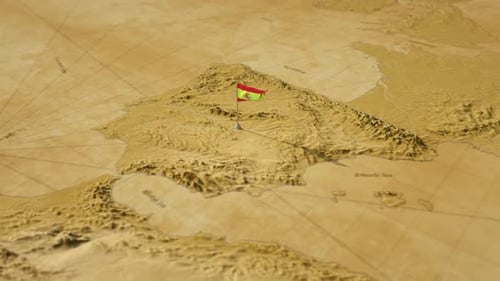 Animated Spanish Flag Pin on an Old World Map